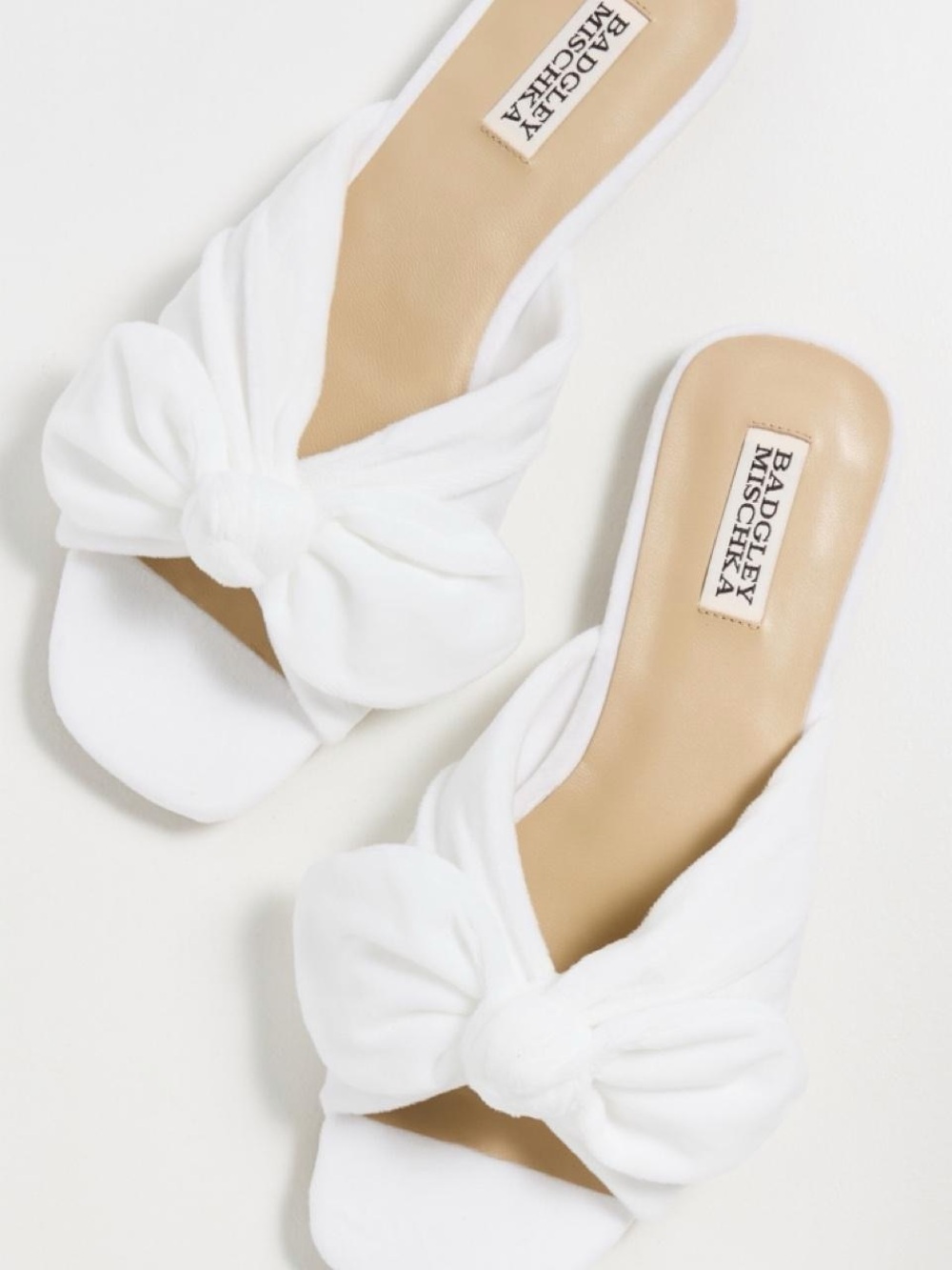 Badgley Mischka White Knotted Slide Mules